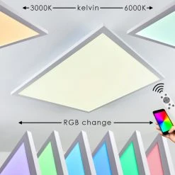 Hofstein Salmi Deckenpanel LED Weiß, 1-flammig, Fernbedienung, Farbwechsler