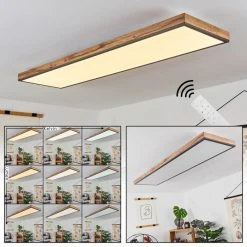 LED Leuchten Verkäufe 2022 33 Hofstein Salmi Deckenpanel LED Schwarz, Weiß, Holzoptik, 1-flammig, Fernbedienung