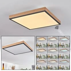 Hofstein Salmi Deckenpanel LED Schwarz, Braun, Holzoptik, 1-flammig, Fernbedienung