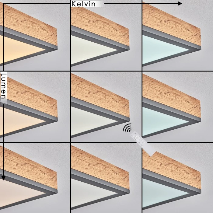 Hofstein Salmi Deckenpanel LED Schwarz, Braun, Holzoptik, 1-flammig, Fernbedienung 2 Hofstein Salmi Deckenpanel LED Schwarz, Braun, Holzoptik, 1-flammig, Fernbedienung – Bild 2
