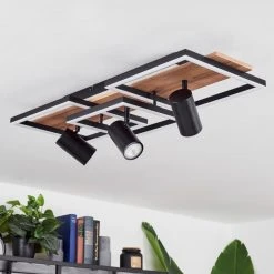 Hofstein Sequeira Deckenleuchte LED Schwarz, Holz hell, Holzoptik, 4-flammig -LED Leuchten Verkäufe 2022 sequeira deckenleuchte h3584781 4