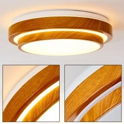Hofstein Sora Wood Deckenleuchte LED Weiß, Holz hell, 1-flammig