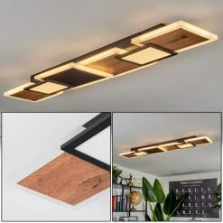 Hofstein Sourbarie Deckenleuchte LED Schwarz, Braun, Holzoptik, 1-flammig