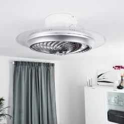 Hofstein Tamworth Deckenventilator LED Silber, Transparent, Klar, 1-flammig, Fernbedienung -LED Leuchten Verkäufe 2022 tamworth deckenventilator h3372036 19