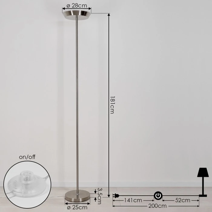 Hofstein Theron Deckenfluter LED Nickel-Matt, 1-flammig, Fernbedienung 4 Hofstein Theron Deckenfluter LED Nickel-Matt, 1-flammig, Fernbedienung – Bild 4
