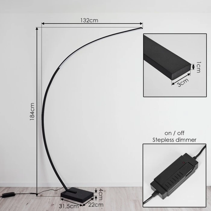 Hofstein Tobillos Stehleuchte LED Schwarz, 1-flammig 4 Hofstein Tobillos Stehleuchte LED Schwarz, 1-flammig – Bild 4