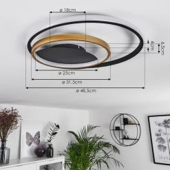 Hofstein Trapani Deckenleuchte LED Schwarz, Gold, 1-flammig, Fernbedienung, Farbwechsler -LED Leuchten Verkäufe 2022 trapani deckenleuchte h3391457 3