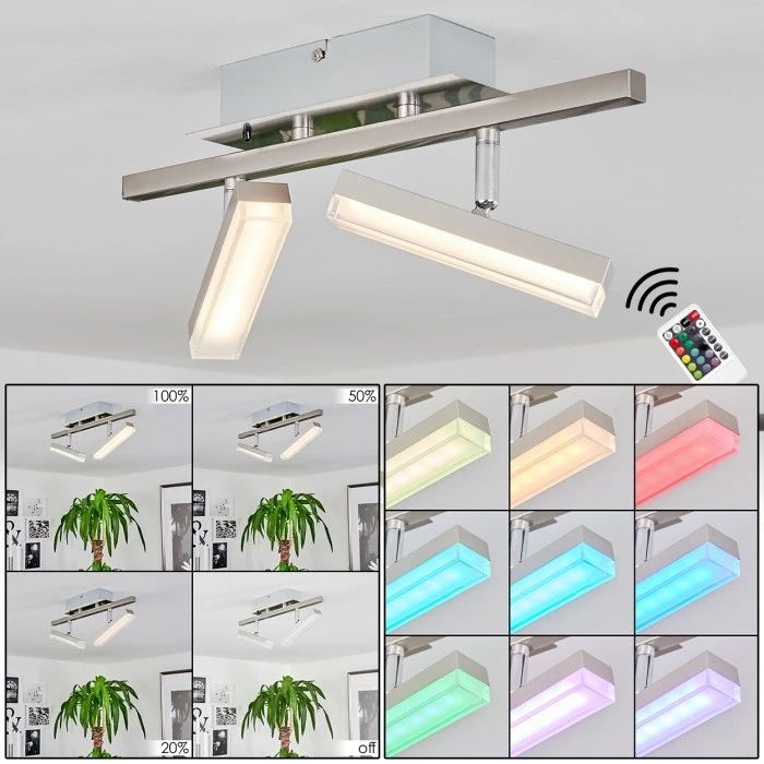 Hofstein Vehkala Deckenleuchte LED Nickel-Matt, Chrom, 2-flammig, Fernbedienung, Farbwechsler 1 Hofstein Vehkala Deckenleuchte LED Nickel-Matt, Chrom, 2-flammig, Fernbedienung, Farbwechsler