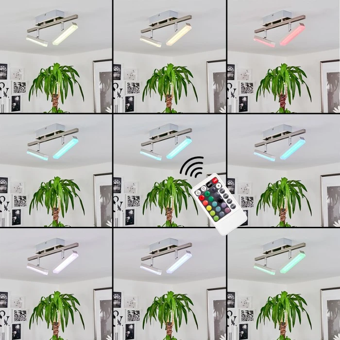 Hofstein Vehkala Deckenleuchte LED Nickel-Matt, Chrom, 2-flammig, Fernbedienung, Farbwechsler 2 Hofstein Vehkala Deckenleuchte LED Nickel-Matt, Chrom, 2-flammig, Fernbedienung, Farbwechsler – Bild 2