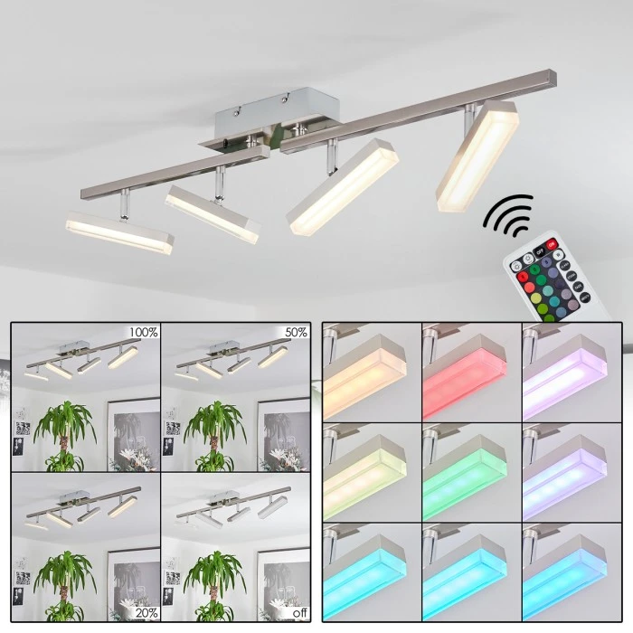 Hofstein Vehkala Deckenleuchte LED Nickel-Matt, Chrom, 4-flammig, Fernbedienung, Farbwechsler 1 Hofstein Vehkala Deckenleuchte LED Nickel-Matt, Chrom, 4-flammig, Fernbedienung, Farbwechsler