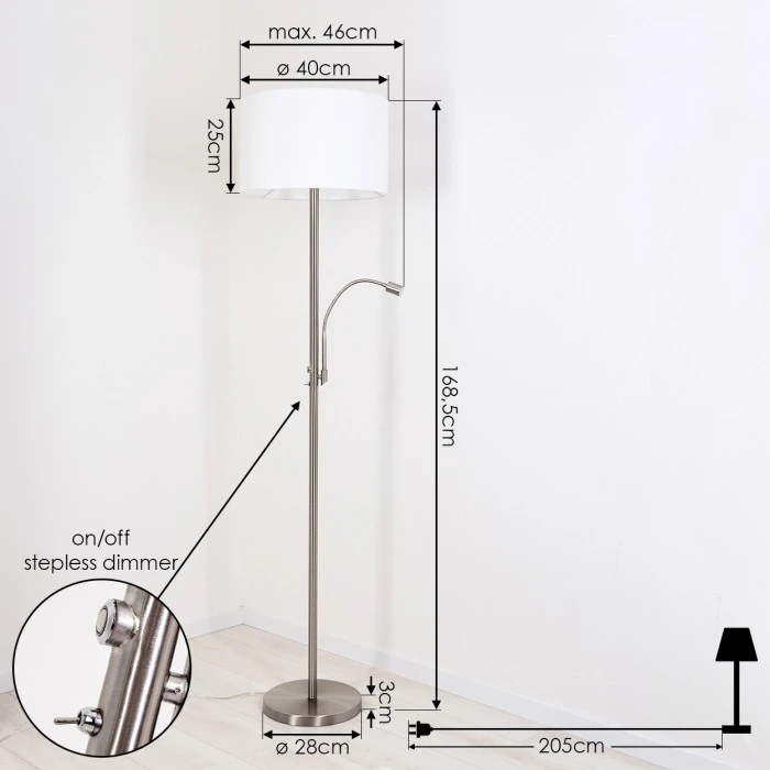 Hofstein Yuruyacu Stehleuchte LED Nickel-Matt, 2-flammig 4 Hofstein Yuruyacu Stehleuchte LED Nickel-Matt, 2-flammig – Bild 4