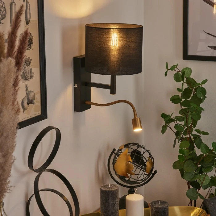 Hofstein Yuruyacu Wandleuchte LED Messing, Schwarz, 2-flammig 7 Hofstein Yuruyacu Wandleuchte LED Messing, Schwarz, 2-flammig – Bild 7