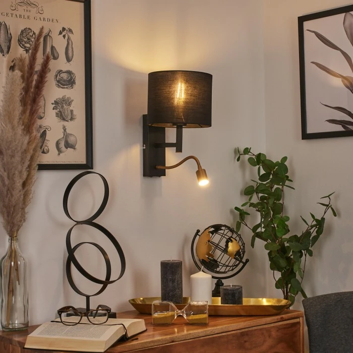 Hofstein Yuruyacu Wandleuchte LED Messing, Schwarz, 2-flammig 9 Hofstein Yuruyacu Wandleuchte LED Messing, Schwarz, 2-flammig – Bild 9